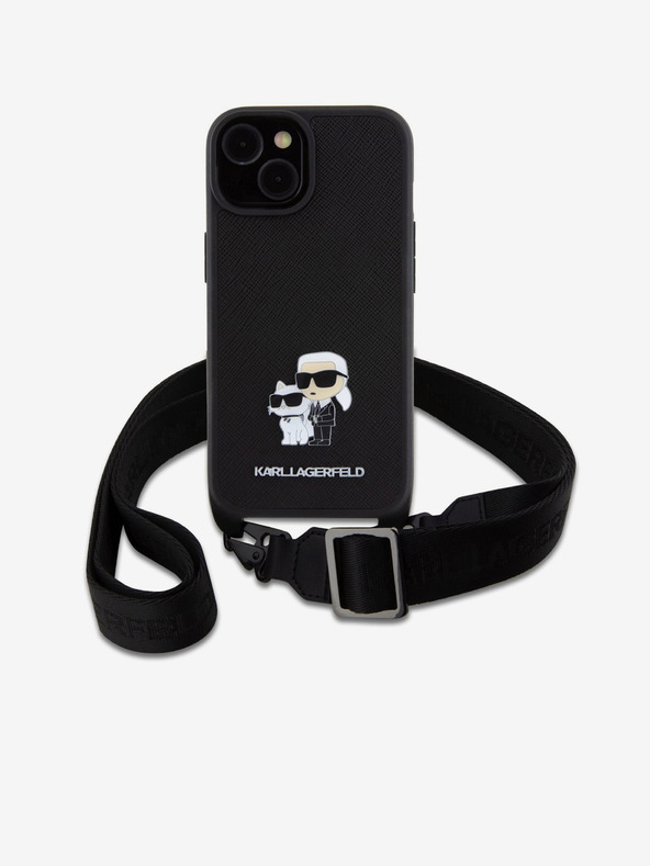 Karl Lagerfeld Karl Lagerfeld Saffiano Crossbody Strap Metal Karl and Choupette Back Cover για iPhone 15 Μαύρο