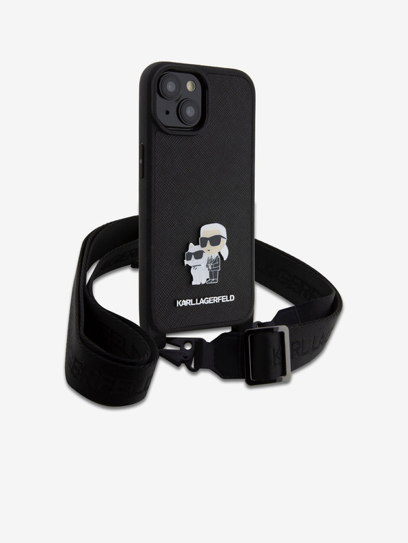 Karl Lagerfeld Karl Lagerfeld Saffiano Crossbody Strap Metal Karl and Choupette Back Cover για iPhone 15 Μαύρο