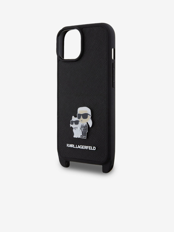 Karl Lagerfeld Karl Lagerfeld Saffiano Crossbody Strap Metal Karl and Choupette Back Cover για iPhone 15 Μαύρο