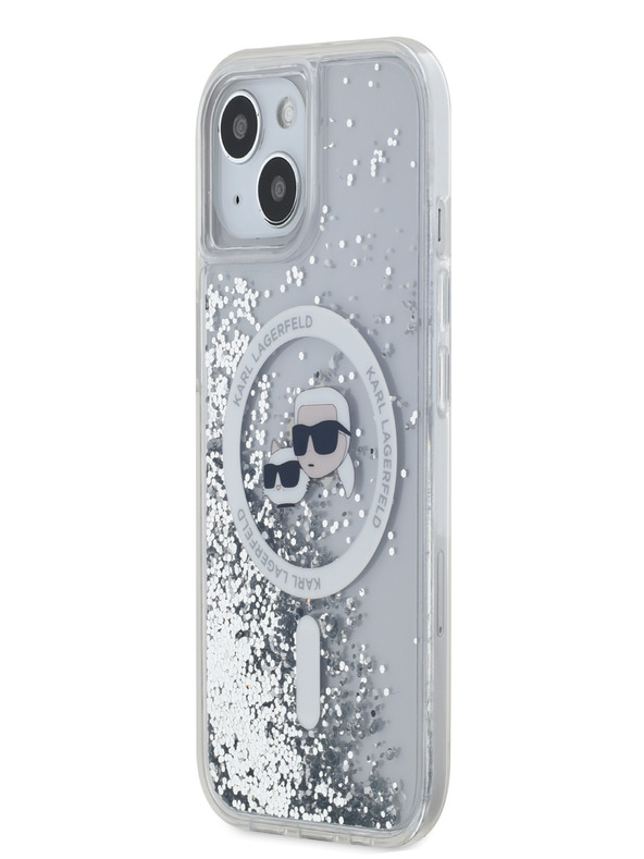 Karl Lagerfeld Karl Lagerfeld Liquid Glitter Karl και Choupette Heads MagSafe Back Cover για iPhone 15 Διαφανές