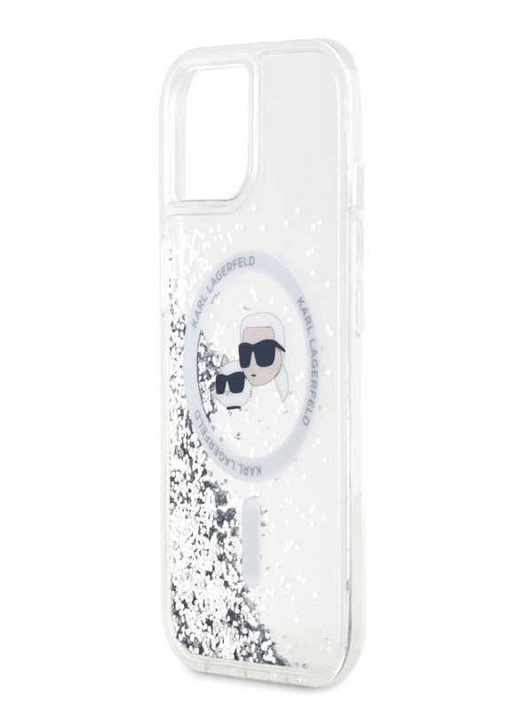 Karl Lagerfeld Karl Lagerfeld Liquid Glitter Karl και Choupette Heads MagSafe Back Cover για iPhone 15 Διαφανές