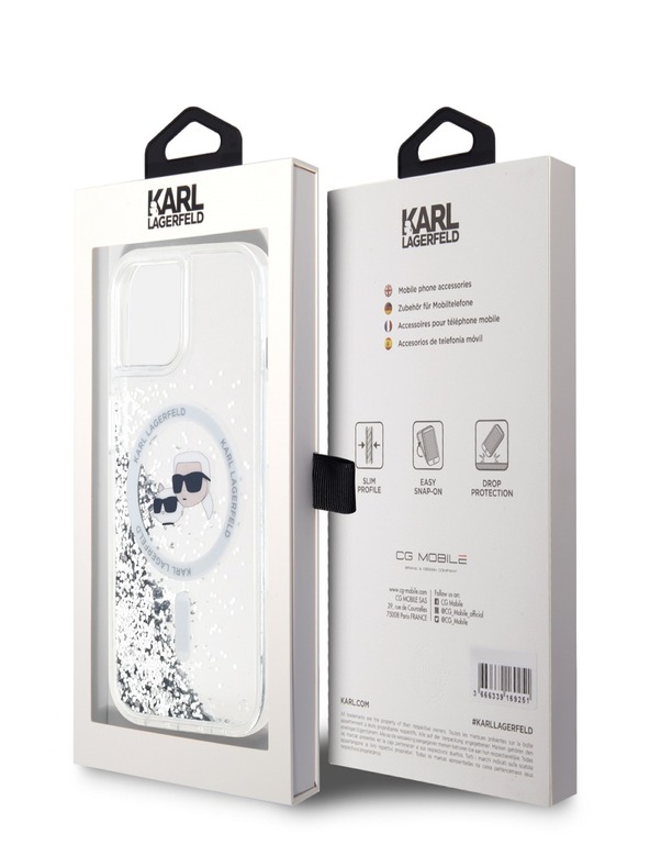 Karl Lagerfeld Karl Lagerfeld Liquid Glitter Karl και Choupette Heads MagSafe Back Cover για iPhone 15 Διαφανές