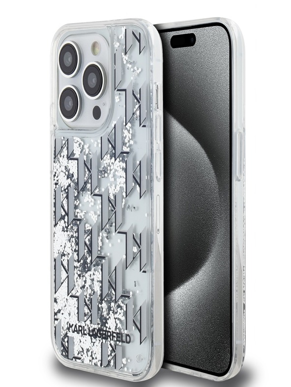 Karl Lagerfeld Κάλυμμα πλάτης με υγρό Glitter Monogram Gradient για iPhone 14 Pro White Karl Lagerfeld