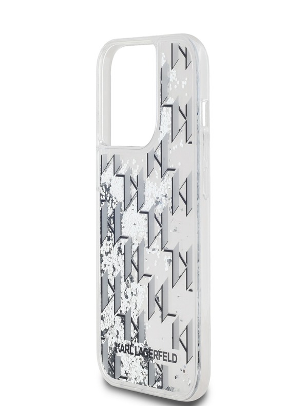 Karl Lagerfeld Κάλυμμα πλάτης με υγρό Glitter Monogram Gradient για iPhone 14 Pro White Karl Lagerfeld