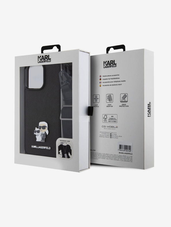 Karl Lagerfeld Κάλυμμα πλάτης Saffiano Crossbody Strap Metal Karl and Choupette για iPhone 15 Pro Max μαύρο Karl Lagerfeld
