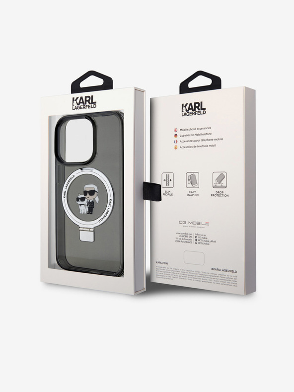 Karl Lagerfeld Ringstand Karl και Choupette MagSafe Back Cover για iPhone 15 Pro Μαύρο Karl Lagerfeld