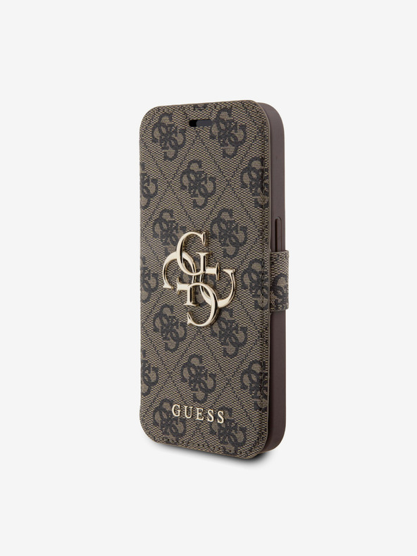 Guess Guess PU Leather 4G θήκη βιβλίου με μεταλλικό λογότυπο για iPhone 15 Pro Max καφέ