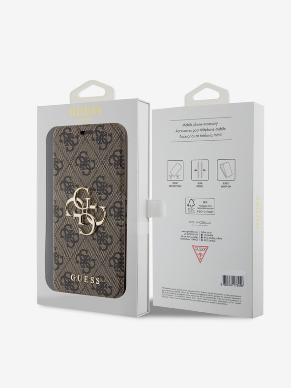 Guess Guess PU Leather 4G θήκη βιβλίου με μεταλλικό λογότυπο για iPhone 15 Pro Max καφέ