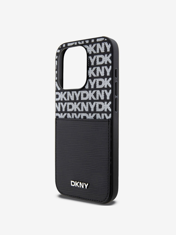 DKNY PU Leather Repeat Pattern Card Pocket Back Cover for iPhone 14 Pro Black DKNY
