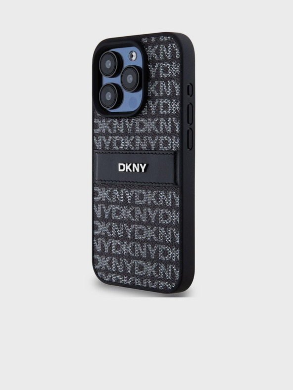 DKNY PU Leather Repeat Pattern Tonal Stripe Back Cover για iPhone 15 Pro Μαύρο DKNY