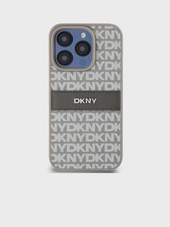 DKNY Κάλυμμα PU Leather Repeat Pattern Tonal Stripe Back Cover για iPhone 14 Pro Max Μπεζ DKNY