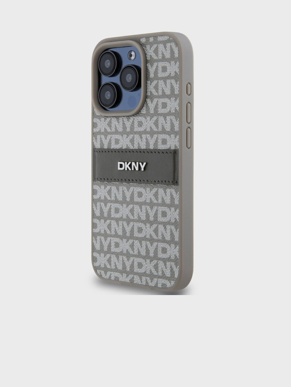 DKNY Κάλυμμα PU Leather Repeat Pattern Tonal Stripe Back Cover για iPhone 14 Pro Max Μπεζ DKNY