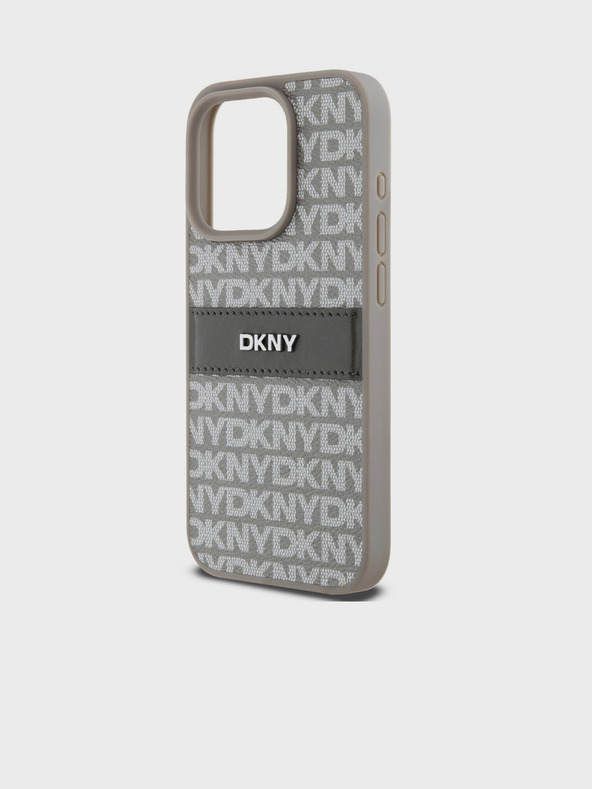 DKNY Κάλυμμα PU Leather Repeat Pattern Tonal Stripe Back Cover για iPhone 14 Pro Max Μπεζ DKNY