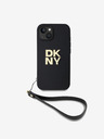 DKNY PU Leather Stack Logo Wrist Strap Back Cover για iPhone 15 Μαύρο DKNY