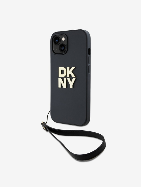 DKNY PU Leather Stack Logo Wrist Strap Back Cover για iPhone 15 Μαύρο DKNY