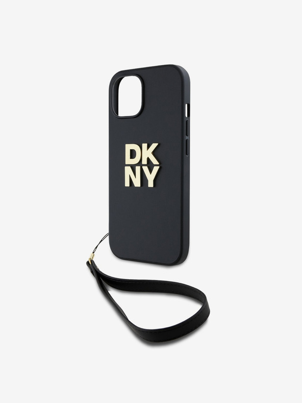 DKNY PU Leather Stack Logo Wrist Strap Back Cover για iPhone 15 Μαύρο DKNY