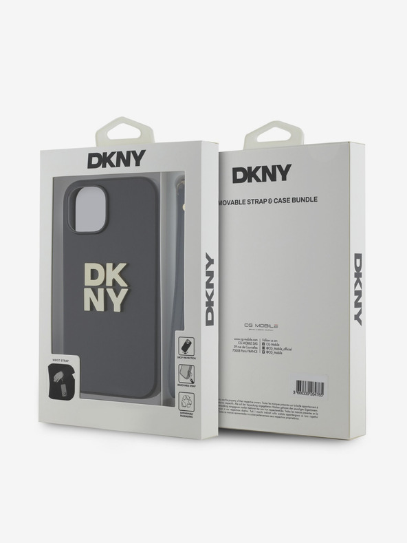 DKNY PU Leather Stack Logo Wrist Strap Back Cover για iPhone 15 Μαύρο DKNY