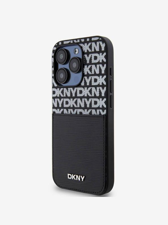 DKNY PU Leather Repeat Pattern Card Pocket Back Cover for iPhone 14 Pro Max Black DKNY