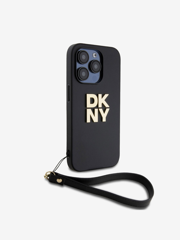 DKNY PU Leather Stack Logo Wrist Strap Back Cover για iPhone 15 Pro Μαύρο DKNY