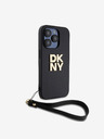DKNY PU Leather Stack Logo Wrist Strap Back Cover για iPhone 15 Pro Μαύρο DKNY