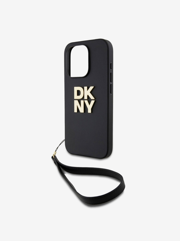 DKNY PU Leather Stack Logo Wrist Strap Back Cover για iPhone 15 Pro Μαύρο DKNY