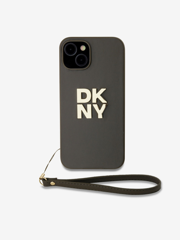 DKNY PU Leather Stack Logo Wrist Strap Back Cover για iPhone 14 Brown DKNY