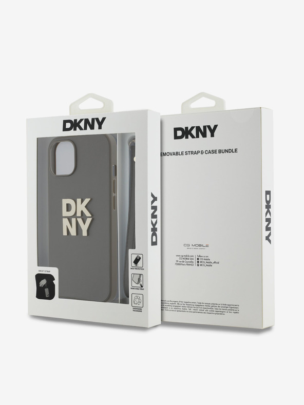 DKNY PU Leather Stack Logo Wrist Strap Back Cover για iPhone 14 Brown DKNY