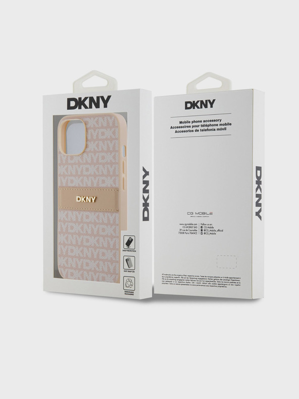 DKNY Κάλυμμα PU Leather Repeat Pattern Tonal Stripe Back Cover για iPhone 14 Pink DKNY