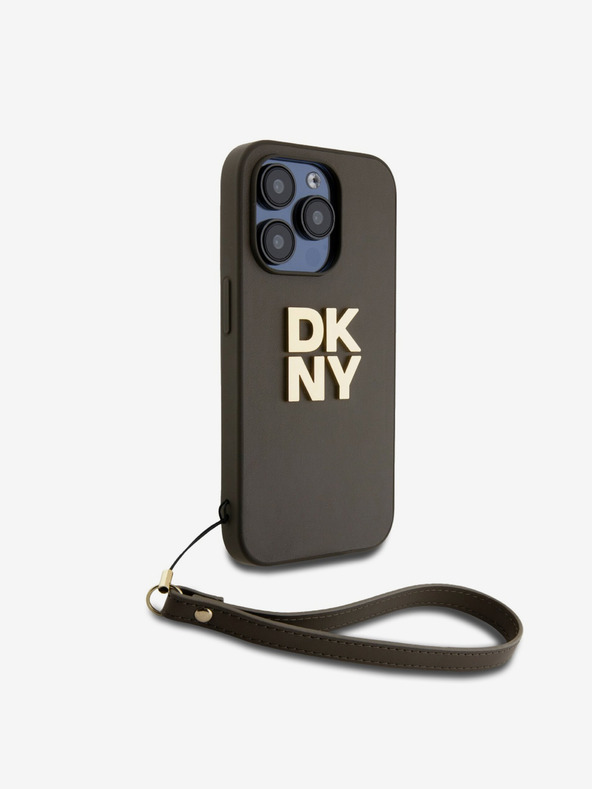 DKNY PU Leather Stack Logo Wrist Strap Back Cover για iPhone 14 Pro Brown DKNY