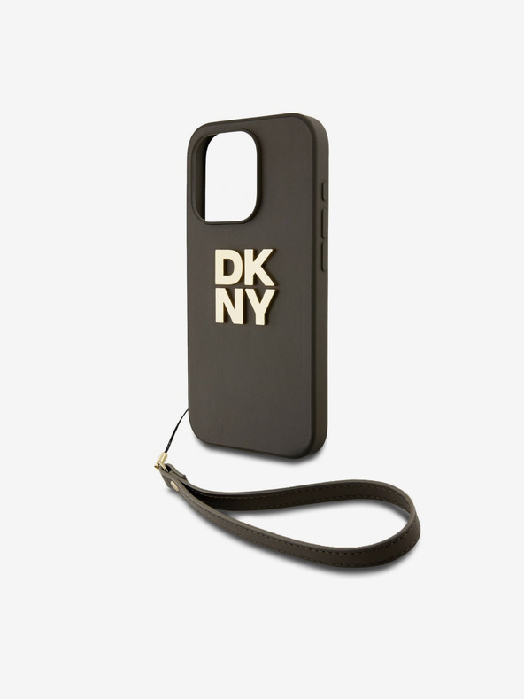 DKNY PU Leather Stack Logo Wrist Strap Back Cover για iPhone 14 Pro Brown DKNY