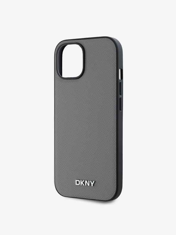 DKNY PU Leather Silver Metal Logo Magsafe Back Cover για iPhone 15 Grey DKNY