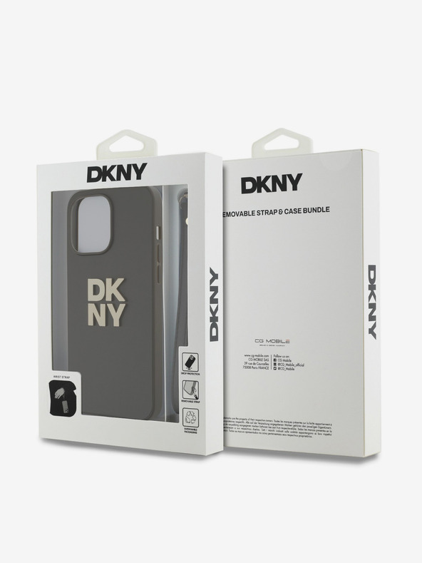 DKNY PU Leather Stack Logo Wrist Strap Back Cover για iPhone 15 Pro Brown DKNY