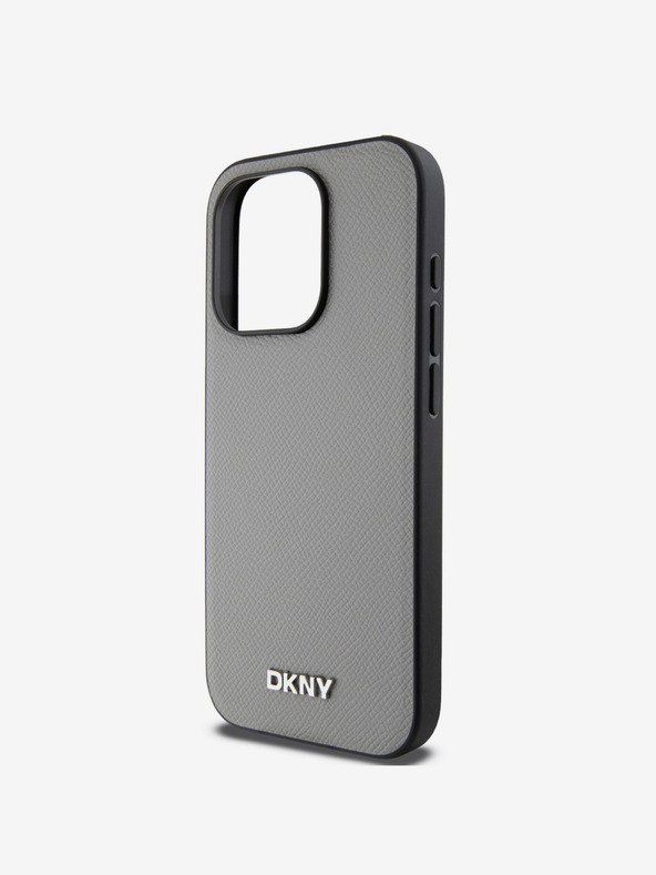 DKNY PU Leather Silver Metal Logo Magsafe Back Cover για iPhone 15 Pro Max Grey DKNY