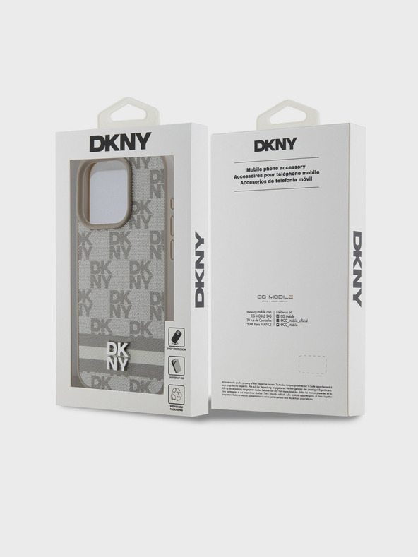 DKNY PU δερμάτινο κάλυμμα πλάτης με καρό μοτίβο και ρίγες για iPhone 15 Pro μπεζ DKNY