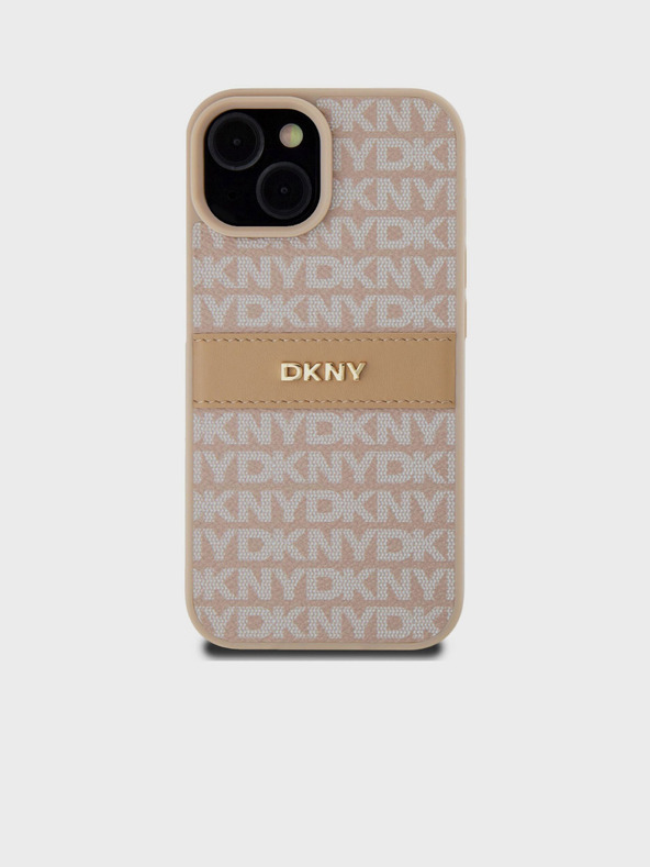 DKNY PU Leather Repeat Pattern Tonal Stripe Back Cover για iPhone 15 Pink DKNY