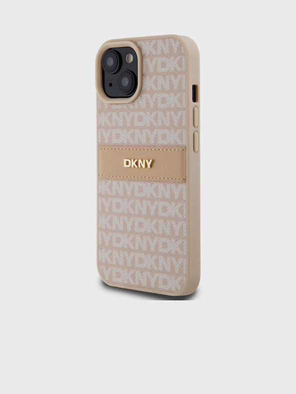 DKNY PU Leather Repeat Pattern Tonal Stripe Back Cover για iPhone 15 Pink DKNY