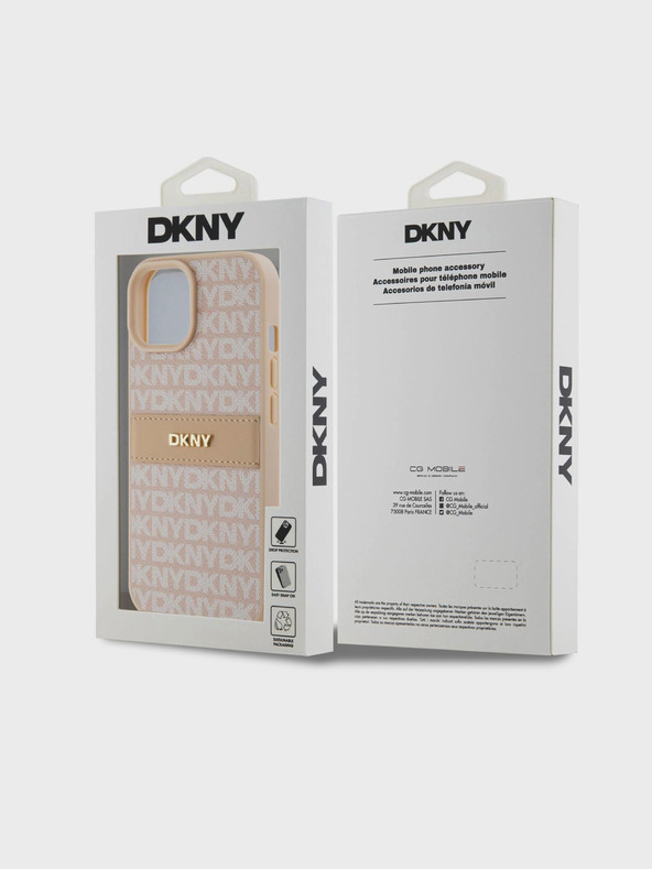 DKNY PU Leather Repeat Pattern Tonal Stripe Back Cover για iPhone 15 Pink DKNY