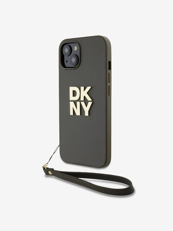 DKNY PU Leather Stack Logo Wrist Strap Back Cover για iPhone 13 Brown DKNY