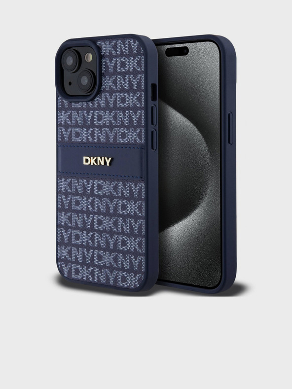 DKNY Κάλυμμα PU Leather Repeat Pattern Tonal Stripe Back Cover για iPhone 15 Blue DKNY