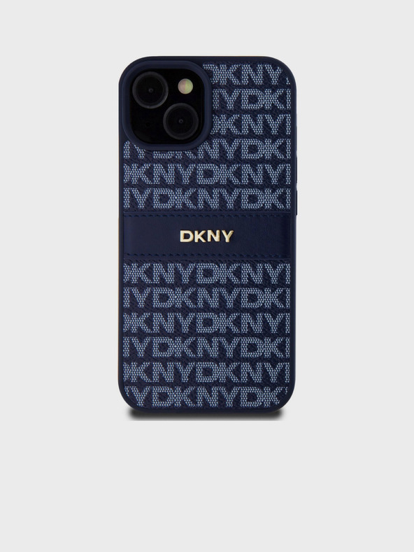 DKNY Κάλυμμα PU Leather Repeat Pattern Tonal Stripe Back Cover για iPhone 15 Blue DKNY