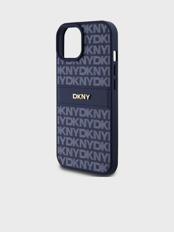 DKNY Κάλυμμα PU Leather Repeat Pattern Tonal Stripe Back Cover για iPhone 15 Blue DKNY