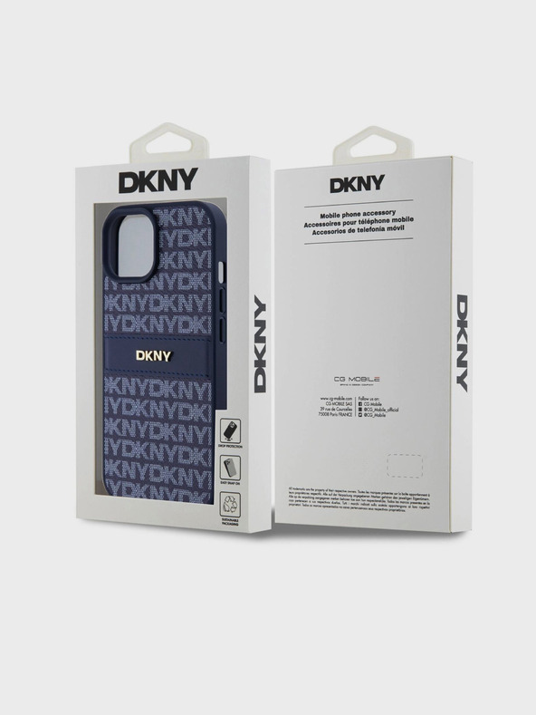 DKNY Κάλυμμα PU Leather Repeat Pattern Tonal Stripe Back Cover για iPhone 15 Blue DKNY
