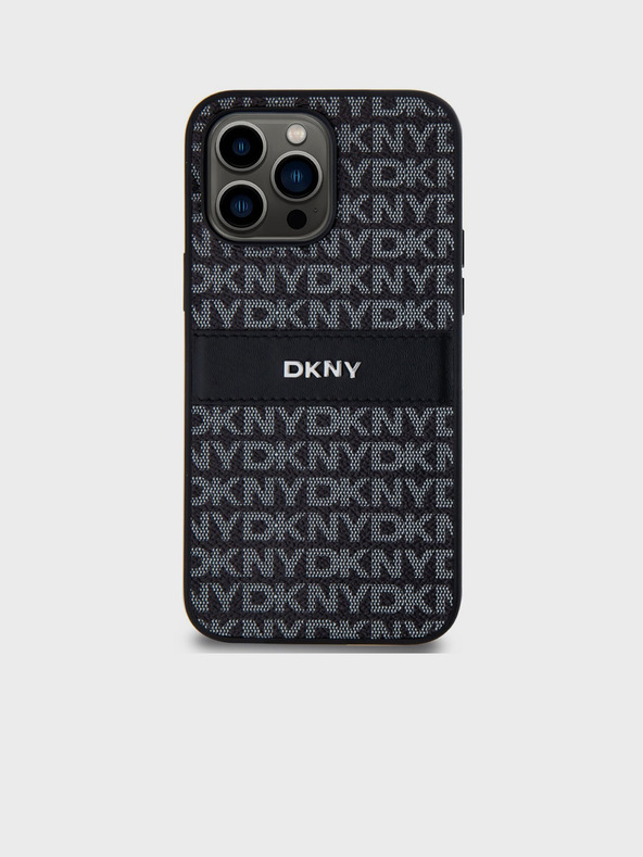 DKNY Κάλυμμα PU Leather Repeat Pattern Tonal Stripe Back Cover για iPhone 14 Pro Μαύρο DKNY