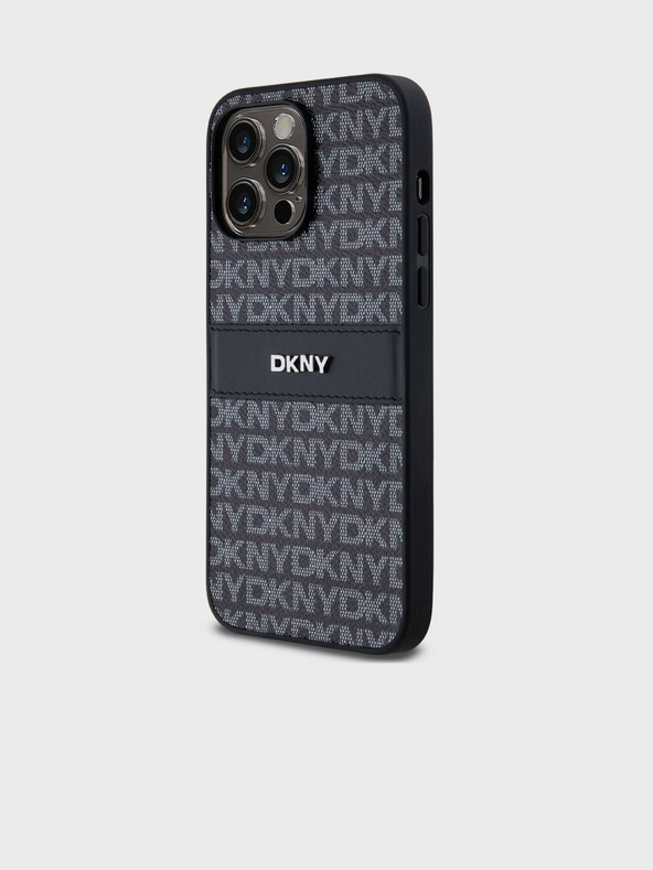 DKNY Κάλυμμα PU Leather Repeat Pattern Tonal Stripe Back Cover για iPhone 14 Pro Μαύρο DKNY