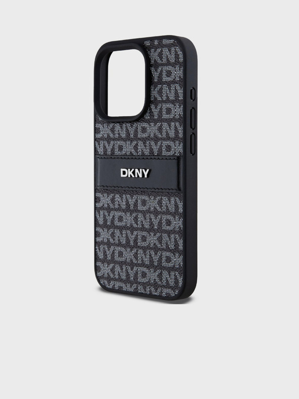 DKNY Κάλυμμα PU Leather Repeat Pattern Tonal Stripe Back Cover για iPhone 14 Pro Μαύρο DKNY