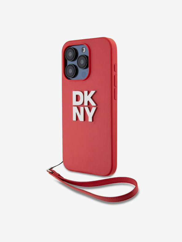 DKNY PU Leather Stack Logo Wrist Strap Back Cover για iPhone 15 Pro Red DKNY