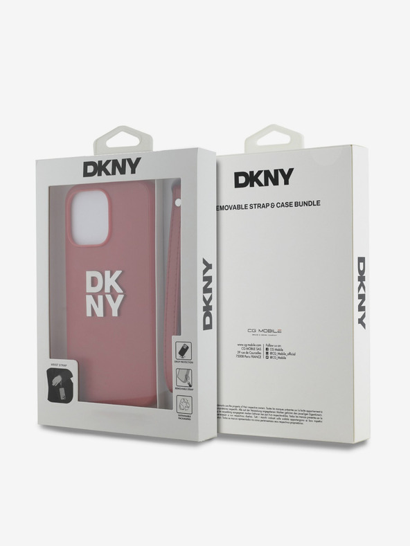 DKNY PU Leather Stack Logo Wrist Strap Back Cover για iPhone 15 Pro Red DKNY