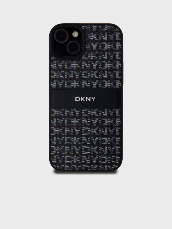 DKNY PU Leather Repeat Pattern Tonal Stripe Back Cover για iPhone 15 Plus Μαύρο DKNY