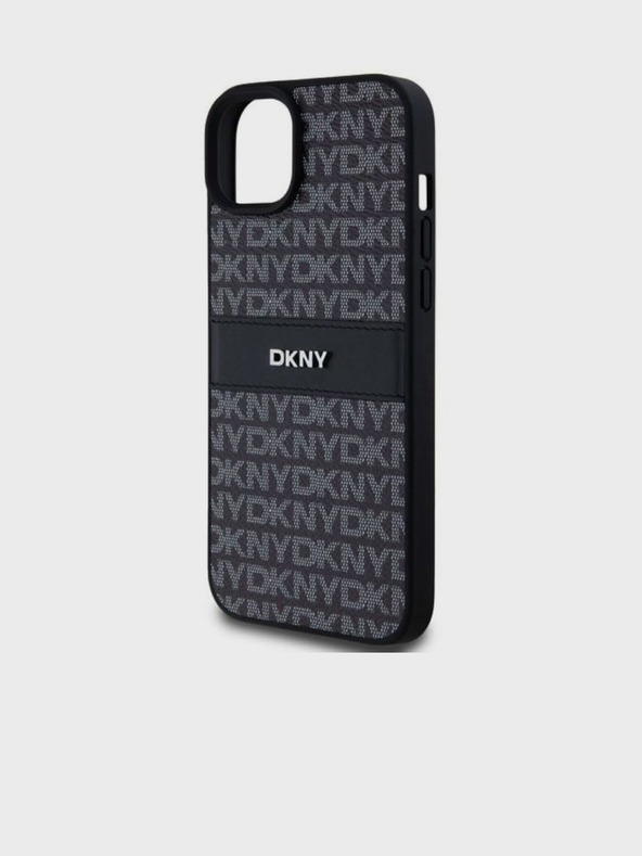 DKNY PU Leather Repeat Pattern Tonal Stripe Back Cover για iPhone 15 Plus Μαύρο DKNY