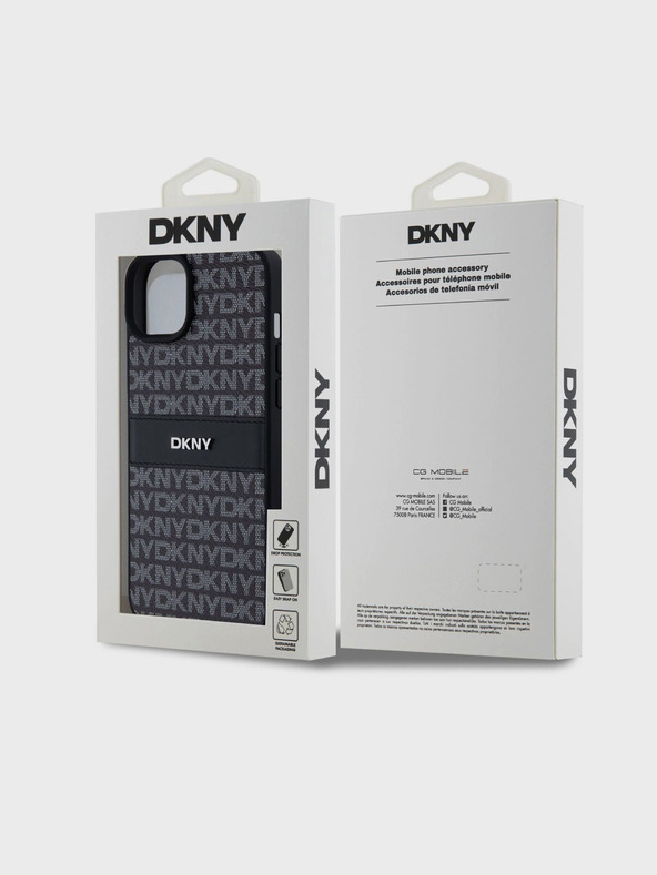 DKNY PU Leather Repeat Pattern Tonal Stripe Back Cover για iPhone 15 Plus Μαύρο DKNY